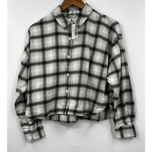 Madewell‎ Womens Celestial Blue Flannel Dolman Crop Shirt in Plaid Small